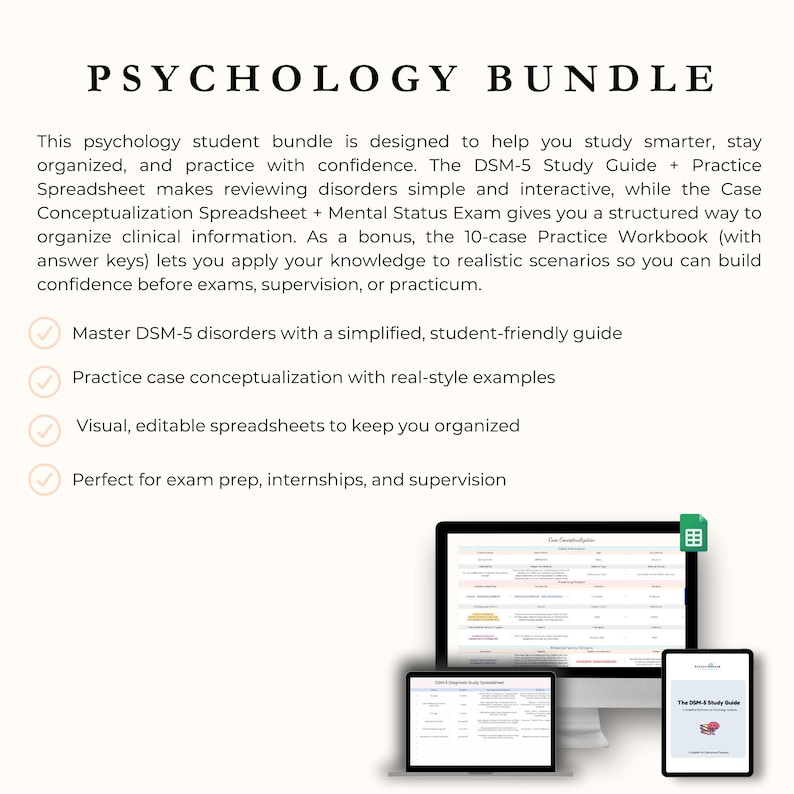 Psychology Student Bundle | DSM-5 Study Guide + Case Conceptualization Spreadsheet + Bonus Practice Workbook image 5