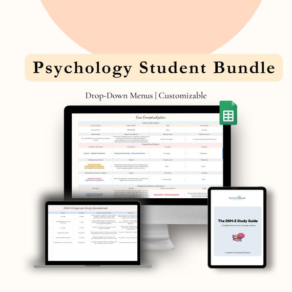 Psychology Student Bundle | DSM-5 Study Guide + Case Conceptualization Spreadsheet + Bonus Practice Workbook