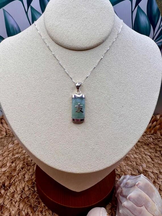 Friendship Kanji Sterling Silver Pendant, Jade, O… - image 7