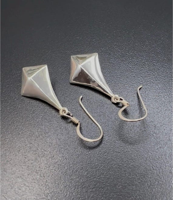 Puffy Solid Sterling Silver Statement Drop Earrin… - image 8