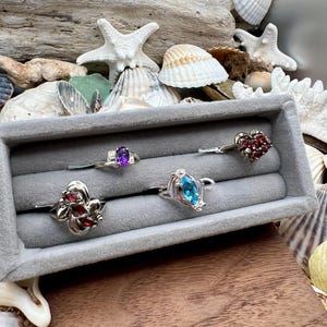 Gemstone Rings - Blue Topaz, Amethyst w/CZ, Garnet set in Solid Sterling Silver .925F TOP GRADE-All New Stock