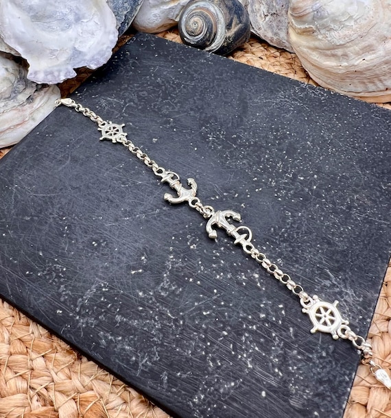 Solid Sterling Silver Nautical Dolphin Bracelets/… - image 4