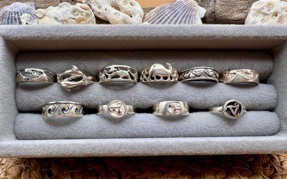 Sterling Silver Toe Ring: SURFER, DOLPHIN, OCEAN,… - image 1