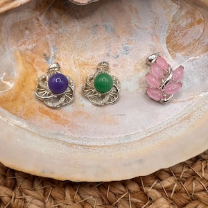 Natural Jade Flower or Leaf Pendant Necklace/Solid Sterling Silver 925/AURORA COLLECTION