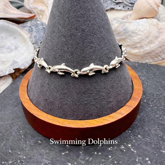 Solid Sterling Silver Nautical Dolphin Bracelets/… - image 11