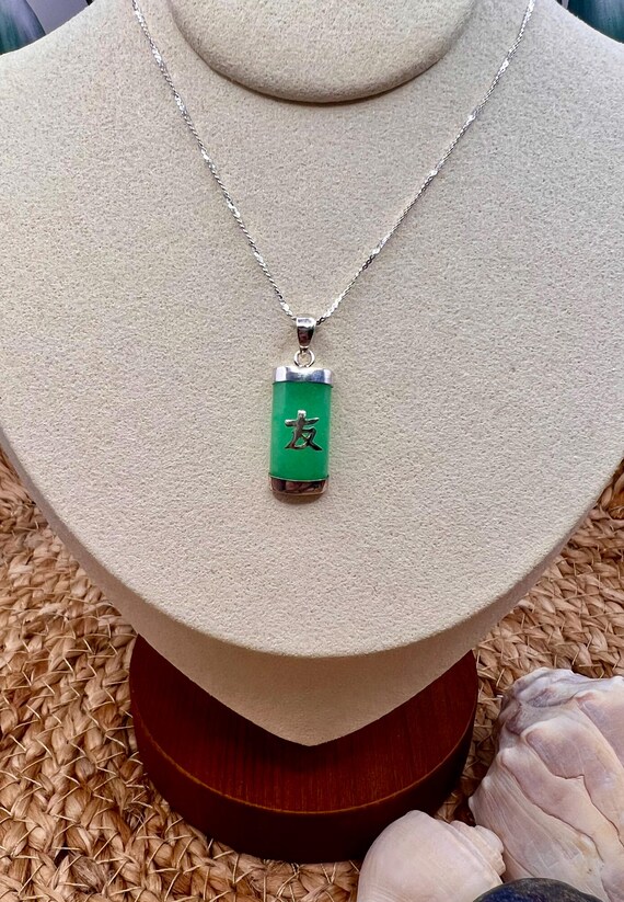 Friendship Kanji Sterling Silver Pendant, Jade, O… - image 15