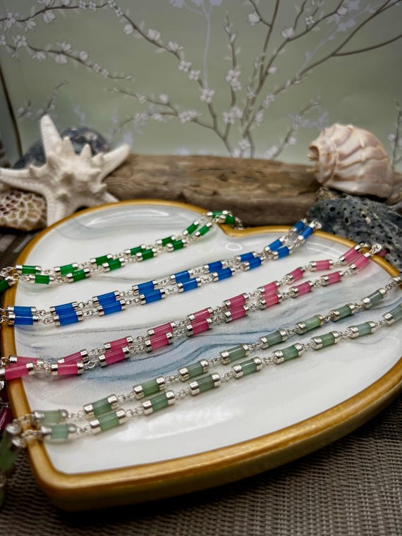 Petite-Link Burmese Jade Necklace/Solid Sterling Silver/AURORA COLLECTION