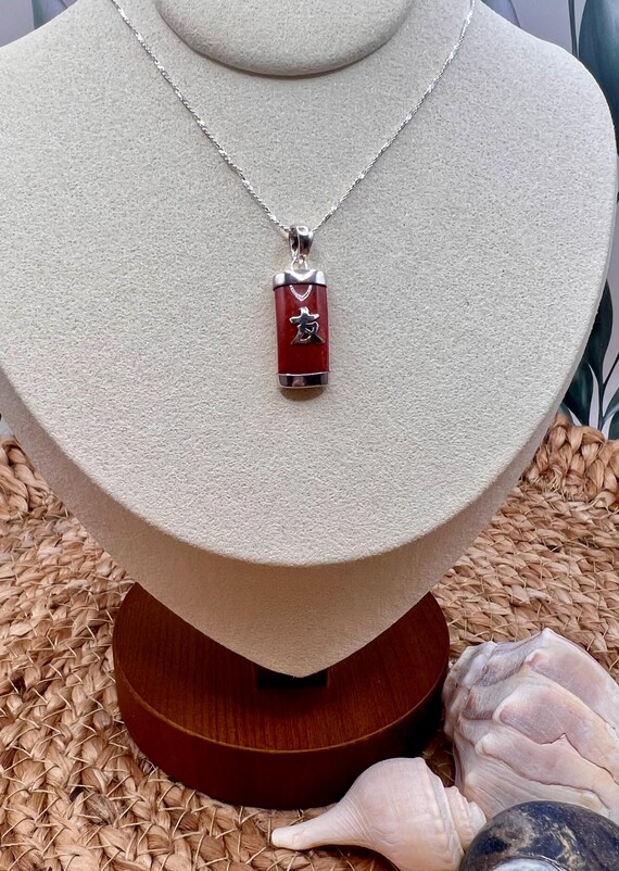 Friendship Kanji Sterling Silver Pendant, Jade, O… - image 3