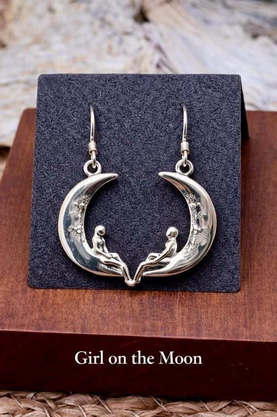 Sterling Silver Celestial Earrings, Moon Face, Su… - image 8