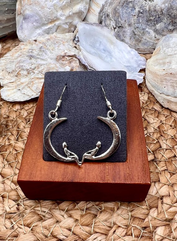 Sterling Silver Celestial Earrings, Moon Face, Su… - image 7