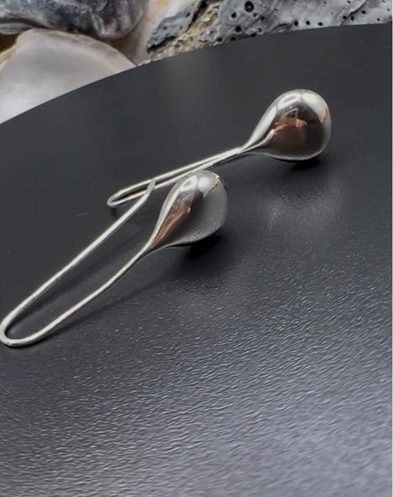 Puffy Solid Sterling Silver Statement Drop Earrin… - image 9