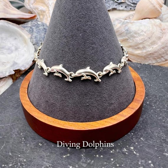 Solid Sterling Silver Nautical Dolphin Bracelets/… - image 9