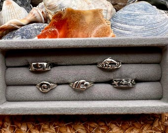 Anillo ajustable para el dedo del pie en plata de ley maciza: Surfista, Océano, Delfín, Olas/COLECCIÓN WANDERLIGHT