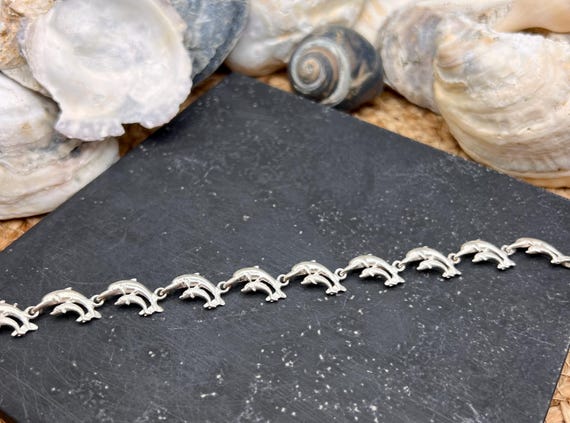Solid Sterling Silver Nautical Dolphin Bracelets/… - image 8