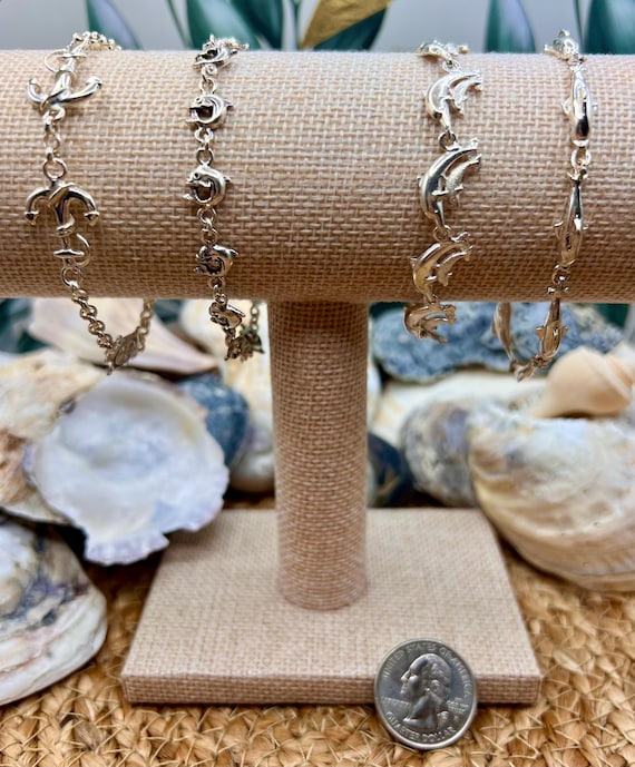 Solid Sterling Silver Nautical Dolphin Bracelets/… - image 3