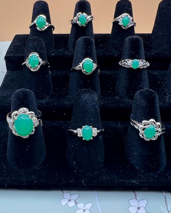 Australian Jade Rings/Sterling Silver, Crystal Accents/AUSSIE COLLECTION