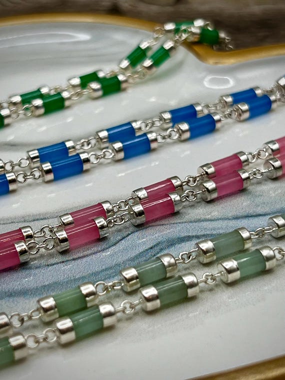 Petite-Link Burmese Jade Necklace/Solid Sterling Silver/AURORA COLLECTION View 3