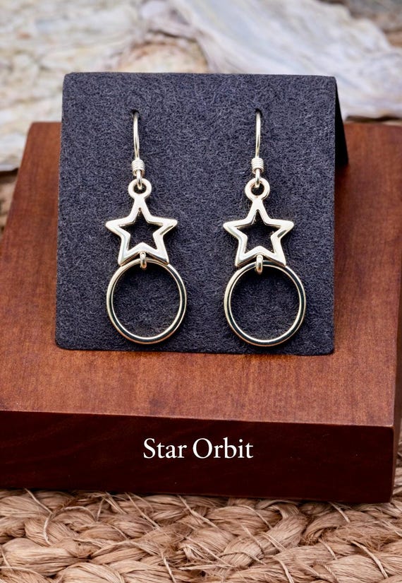 Sterling Silver Celestial Earrings, Moon Face, Su… - image 6