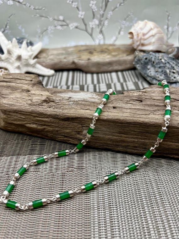 Petite-Link Burmese Jade Necklace/Solid Sterling Silver/AURORA COLLECTION View 6