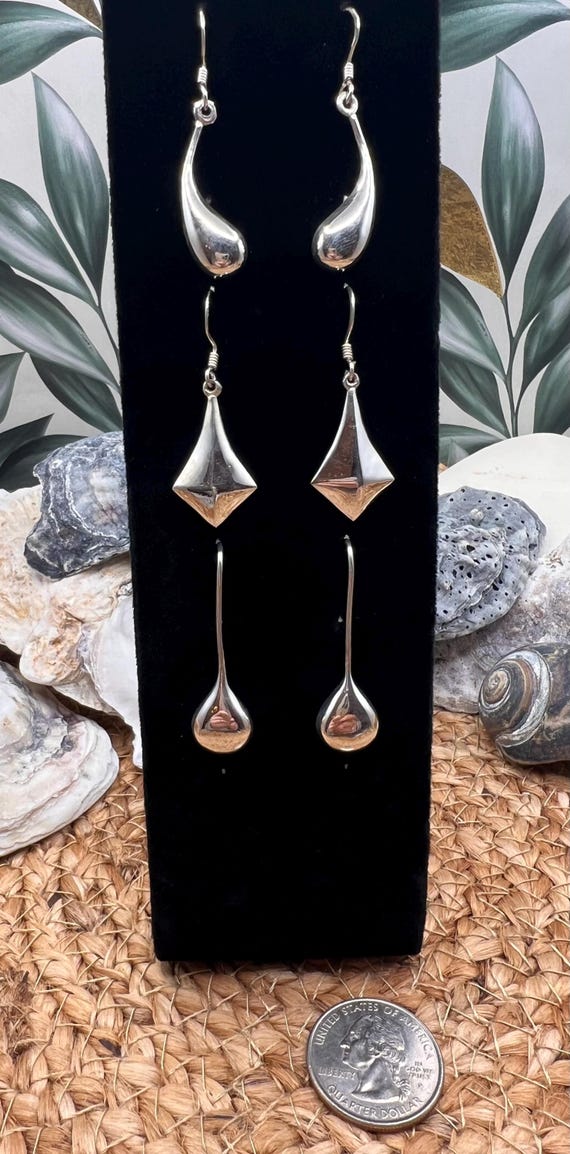 Puffy Solid Sterling Silver Statement Drop Earrin… - image 2