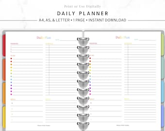 Daily Planner Printable, Printable Daily Page A4 A5 Letter, Bright Schedule PDF, Undated Daily Planner, Digital Instant Download