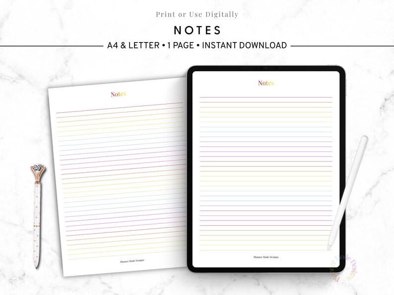 Rainbow Lined Notes Printable, Cute Note Paper PDF, Colorful Lined ...