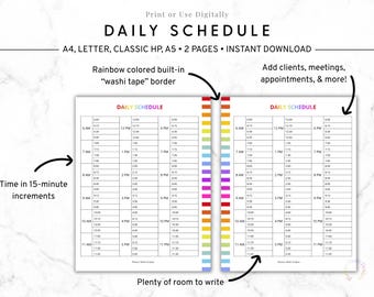 15 Minute Interval Planner Printable, Daily Time Tracker PDF, Time Blocking Sheet, Productivity Schedule, Instant Download