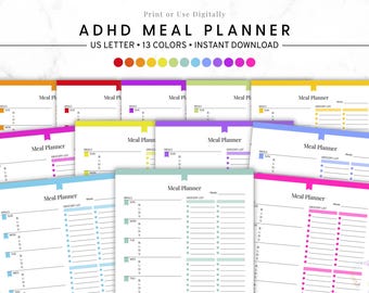 ADHD Meal Planner Printable, Weekly Meal Planning For ADHD, Digital Meal Plan Template, ADHD Friendly Food Planner, Instant Download