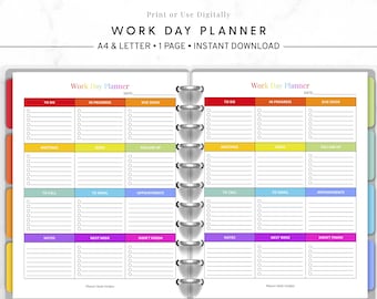 Work Day Planner Printable, Daily Work Organizer PDF, Productivity Sheet, To Do List, Schedule Template, Instant Download, Office Planner