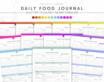 Daily Food Journal Printable, Meal Tracker PDF, Digital Food Log, Meal Planner, Instant Download, Nutrition Planner
