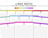 Lined Notes Printable, Ruled Paper PDF, Notebook Page Template, Study Notes, Lecture Notes, Printable Lined Paper, Instant Download
