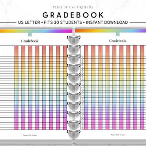 Printable Gradebook, Grading Template, Rainbow Gradebook, Gradebook for Teacher, Homeschooling Grades, Gift for Teacher