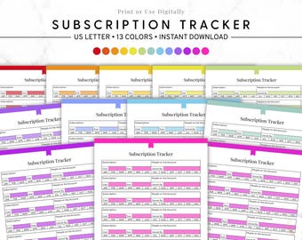 Abonnement-Tracker zum Ausdrucken, TV-Abo-Überwachung, monatliche Rechnung, Tracking für wiederkehrende Zahlungen, Haushaltsplaner PDF, Sofort-Download