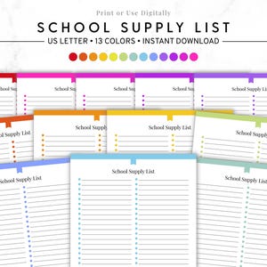 School Supply List Printable, Back to School Checklist, Store Shopping PDF, K-12 Supplies Tracker, Homeschool Organizer, Instant Download