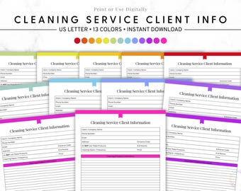 Cleaning Service Client Information Sheet, Housekeeping Customer Tracker, Maid Service Log, Cleaning Business Record, Client Organizer