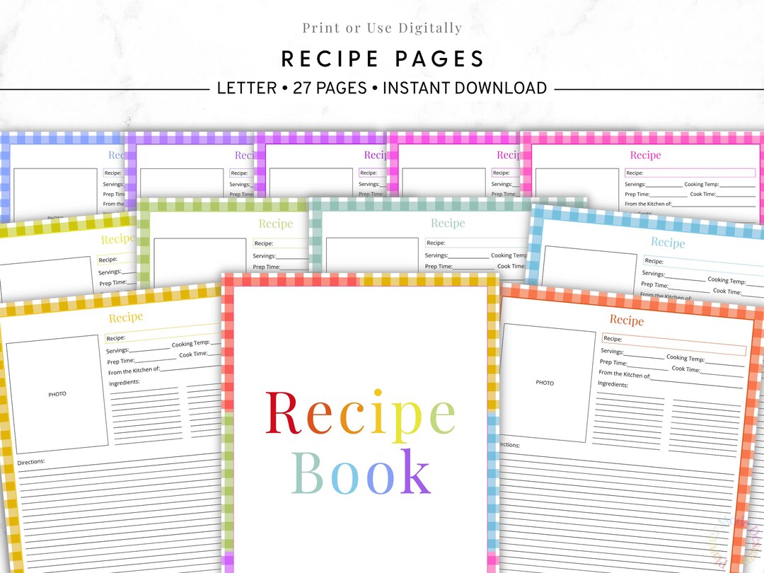 Recipe Page Printable, Printable Recipe Card, Digital Recipe Template ...