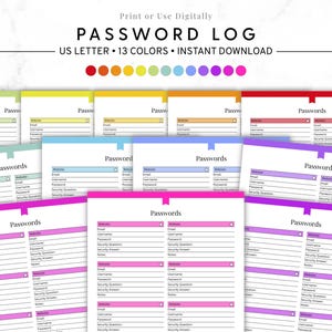 Printable Password Tracker, Password Log Sheet PDF, Password Organizer, Digital Password List, Printable Password Keeper