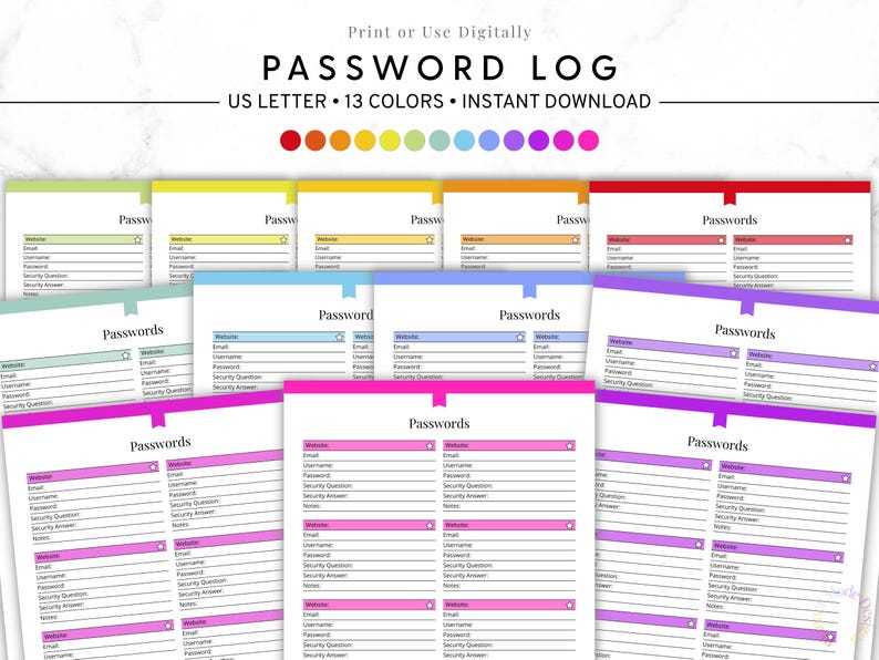 Printable Password Tracker, Password Log Sheet PDF, Password Organizer ...