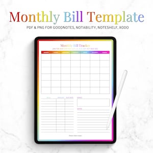Monthly Bill Calendar Goodnotes Template, Digital Bill Tracker PDF, Budget Planner Page, iPad Finance Planner, Instant Download