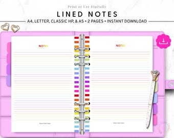 Lined Notes Printable, Rainbow Note Pages, Journal, Printable Notebook Paper, College Study Notes, Writing Paper, Junk Journal Paper
