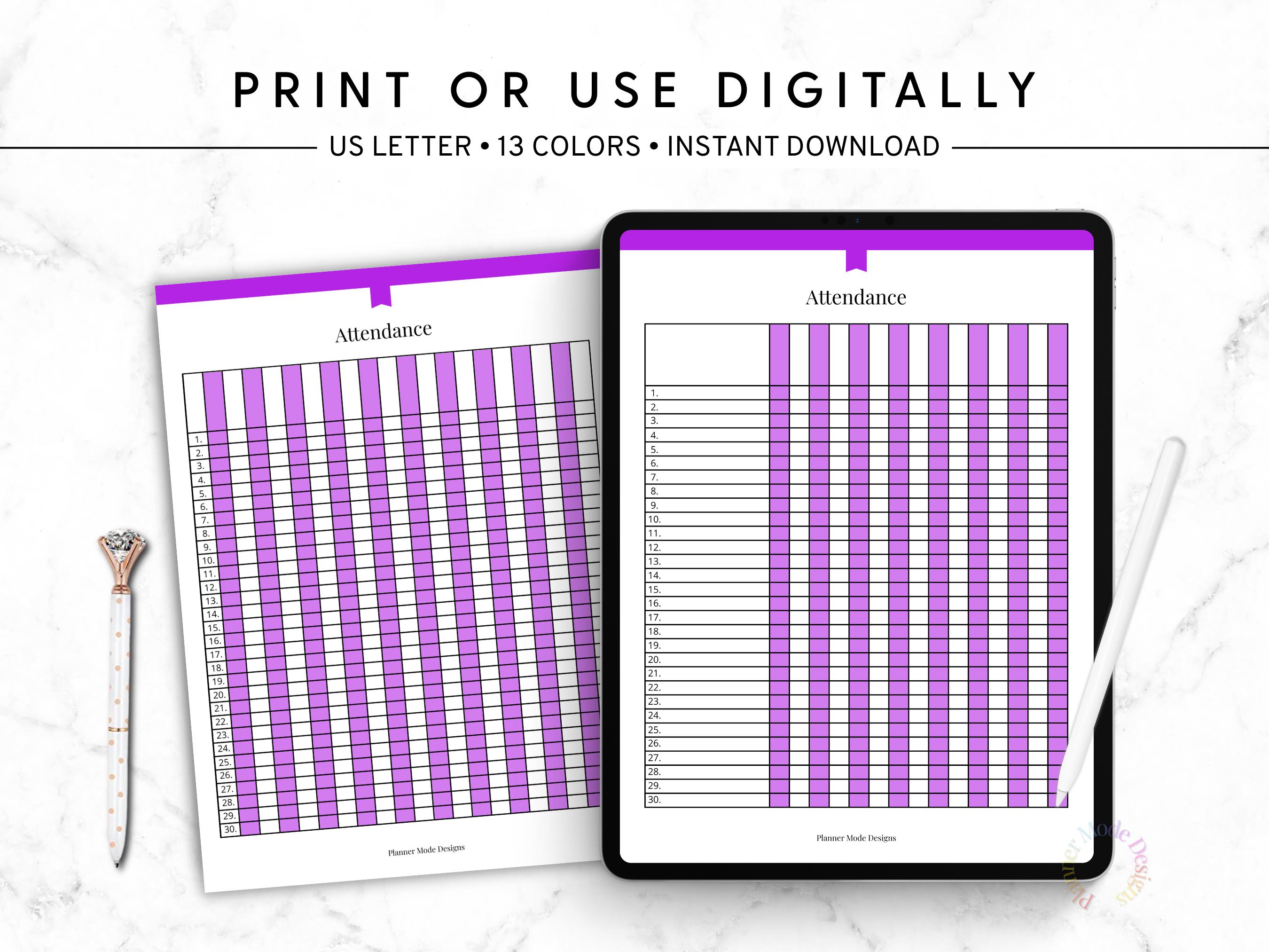 Student Roll Template.pdf Colorful Attendance Tracker Printable, Student Attendance Sheet ...