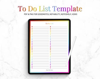 Colorful To Do List Goodnotes Template, Digital Checklist PDF, Bright Task Planner, iPad To Do Page, Notability Insert, Instant Download