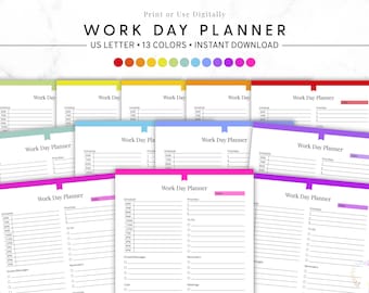 Arbeitstageplaner druckbar, täglicher Arbeitszeitplaner PDF, Aufgabenorganizer für Arbeit, Büroplanerseite, tägliche To Do, druckbares Produktivitätsblatt