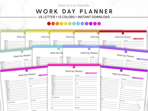 Work Day Planner Printable, Daily Work Schedule PDF, Task Organizer for Work, Office Planner Page, Daily To Do, Printable Productivity Sheet