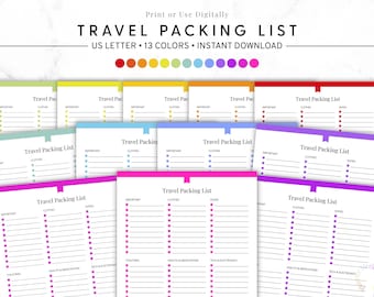 Reise Packliste zum Ausdrucken, Urlaub Checklist Vorlage, Gepäck Organisator, Reiseplaner PDF, Minimalistischer Reiseplaner