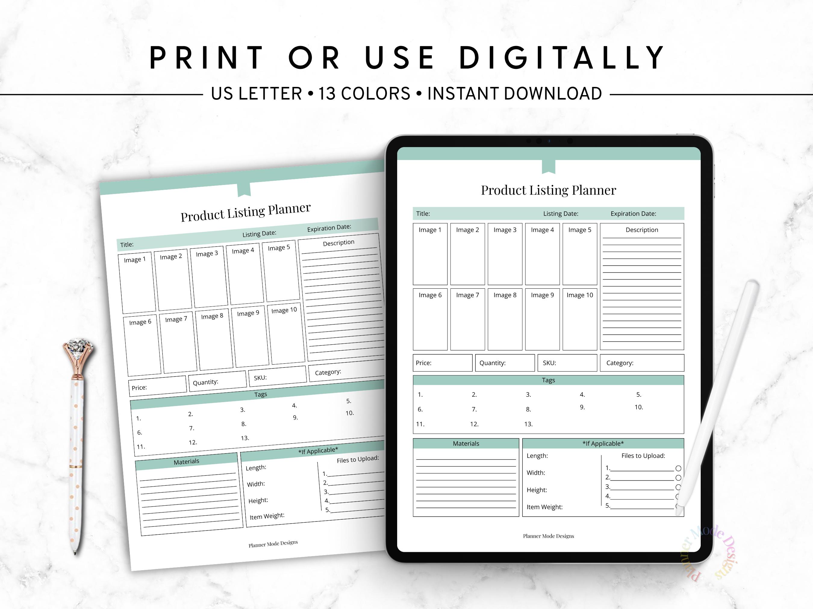 Etsy Product Listing Planner Printable, SEO Tag Keyword Organizer ...
