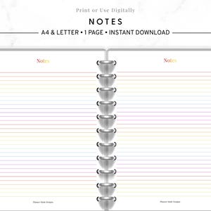Lined Notes Printable, Note Page, Colorful Writing Paper, Digital Note Template, Planner Insert, Notebook Page, Class Notes