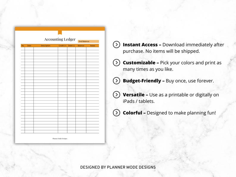 Accounting Ledger, Printable Finance Log, Income and Expense Sheet ...