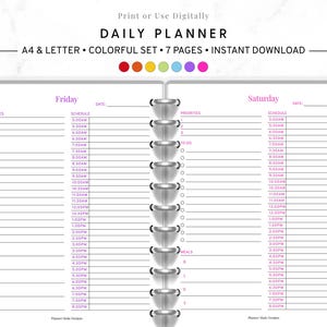 Colorful Daily Planner PDF, Rainbow Printable Planner Page, Undated Daily Schedule, To Do List Insert, Instant Digital Download