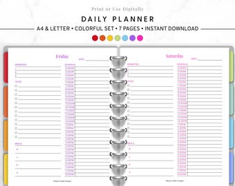 Buntes Tagesplaner PDF, Regenbogen druckbare Planerseite, undatierter Tagesplaner, Aufgabenliste einfügen, sofortiger digitaler Download